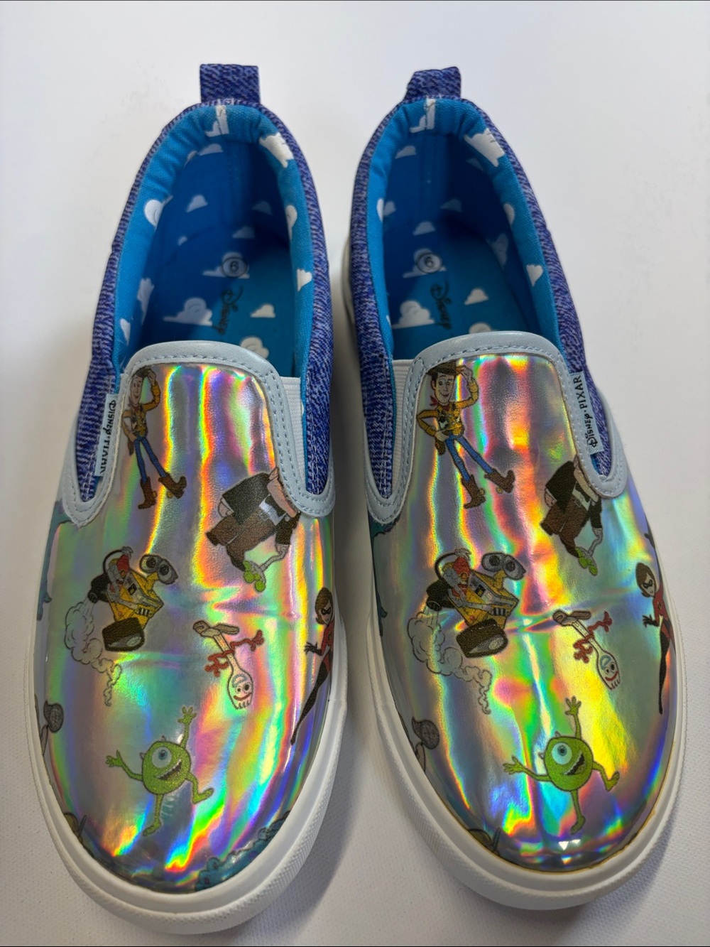 Disney Pixar Holographic Slip On Sneakers Shoes Size 6